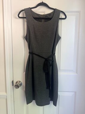Monteau Charcoal Sleeveless Sheath Dress with Black Tie